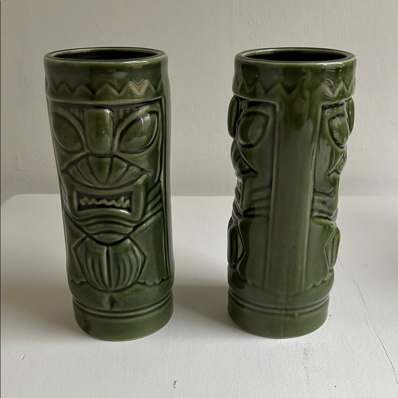 Tiki Mugs - set of 5 - Ceramic blue olive amber - Picture 2 of 6